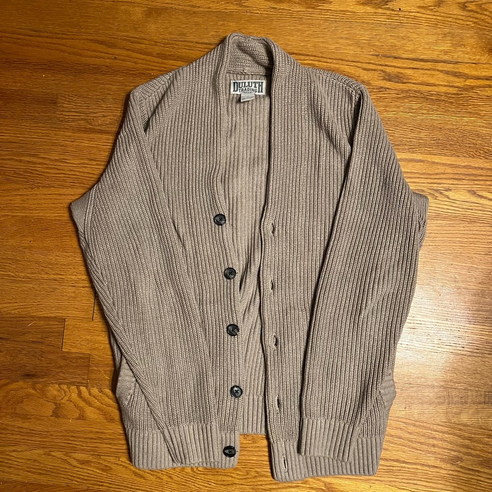 Duluth Trading Men's Burly Retirement Cardigan Tan size Medium